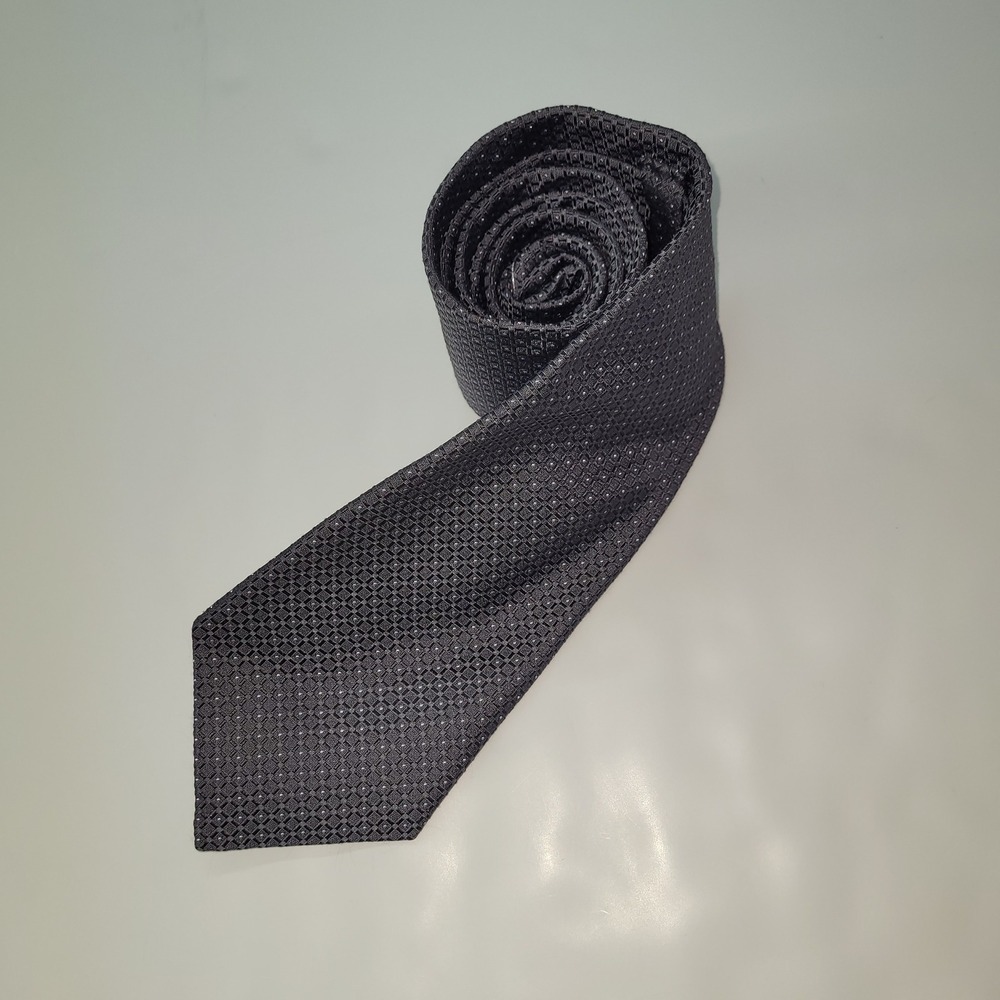 Hart Schaffner Marx Tie Silk Geometric Pattern Necktie Men's Gray Dot Office USA